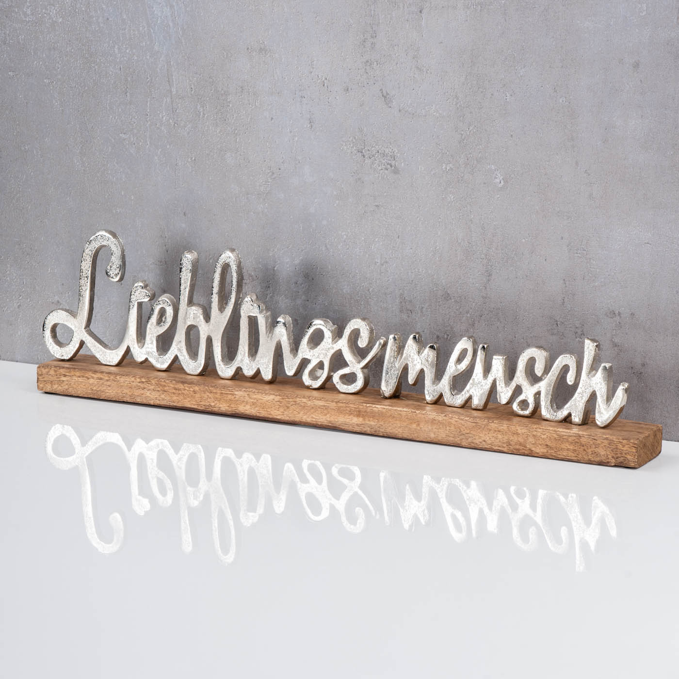 Lieblingsmensch Schriftzug L48cm Metall Mango Silber Holz Tischdeko