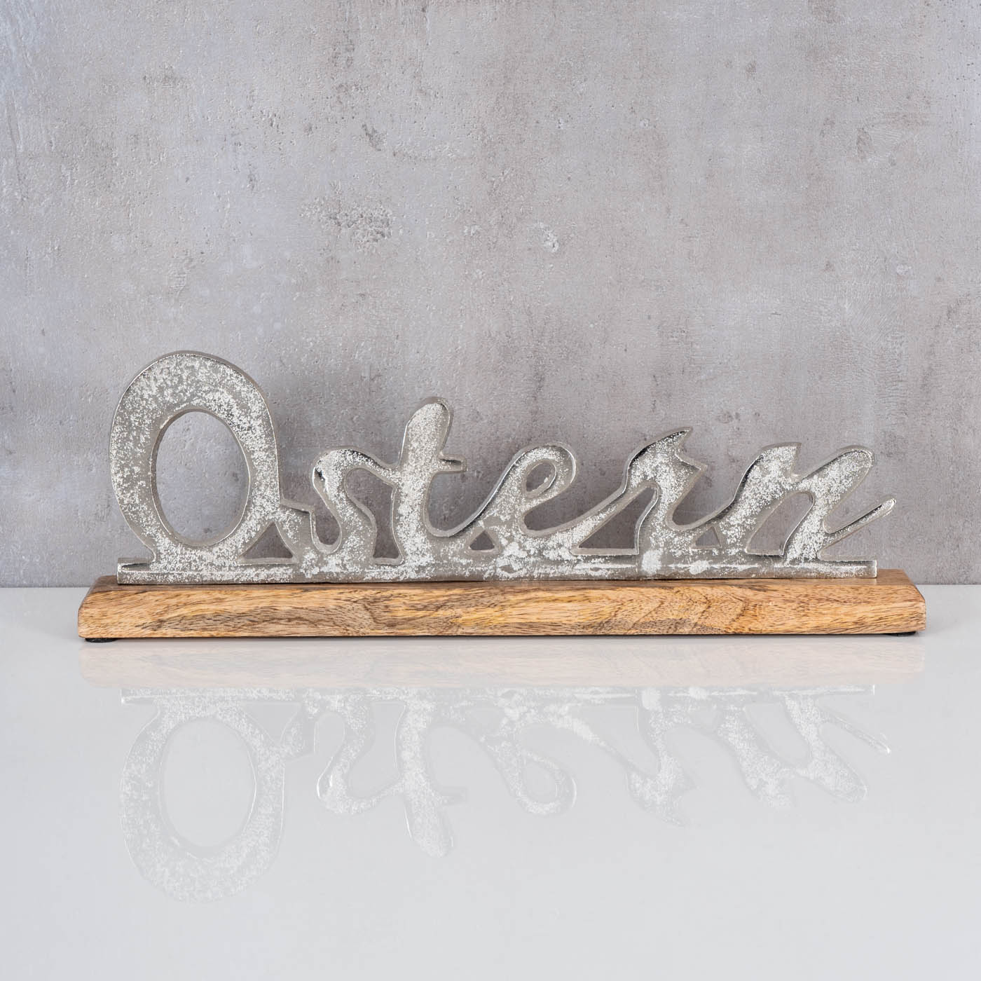 Ostern Schriftzug Silber L Cm Metall Mango Holz Aufsteller Osterdeko Deko