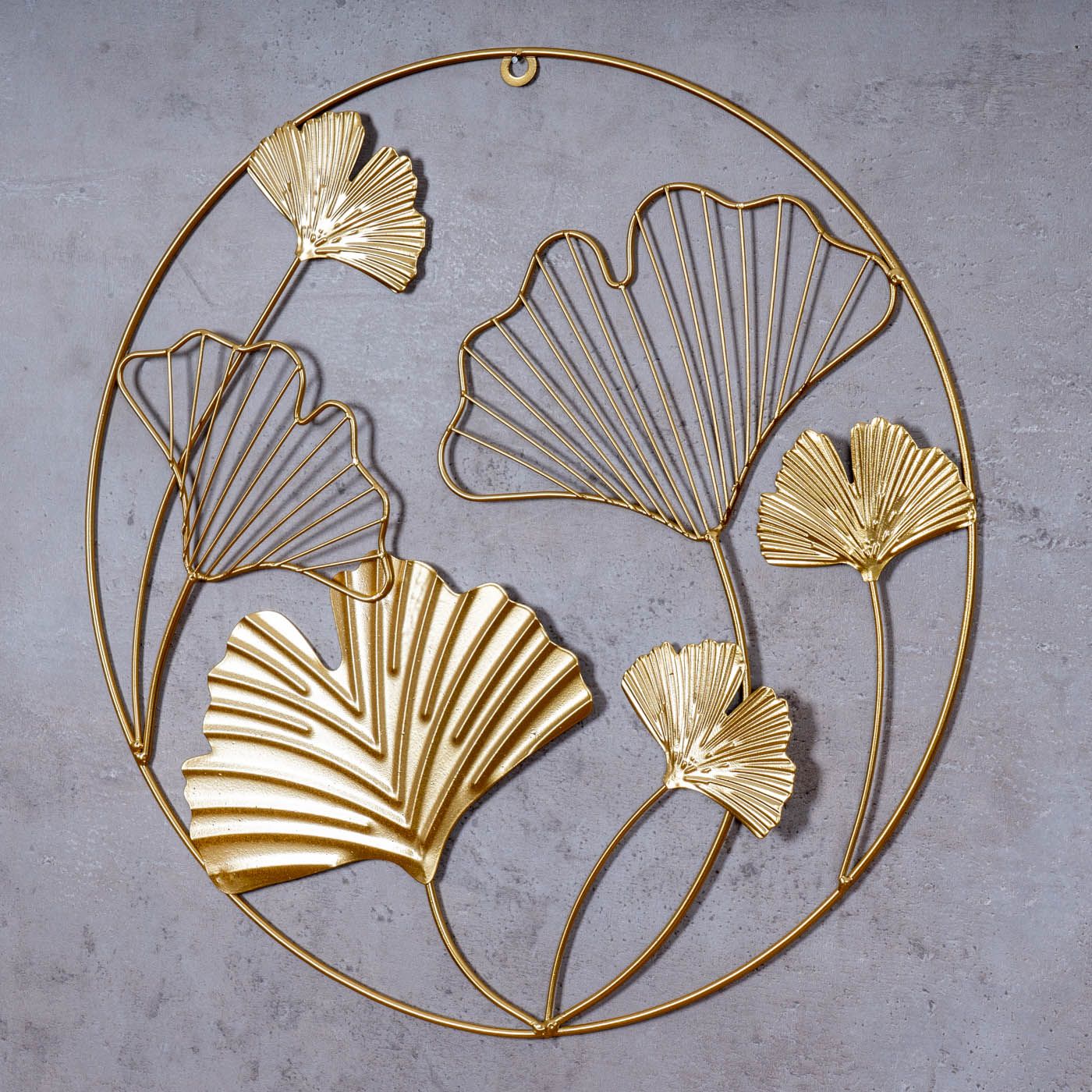 Wandbild Ø40cm Ginkgo Gold Metall Wanddeko Wandhänger Dekoration