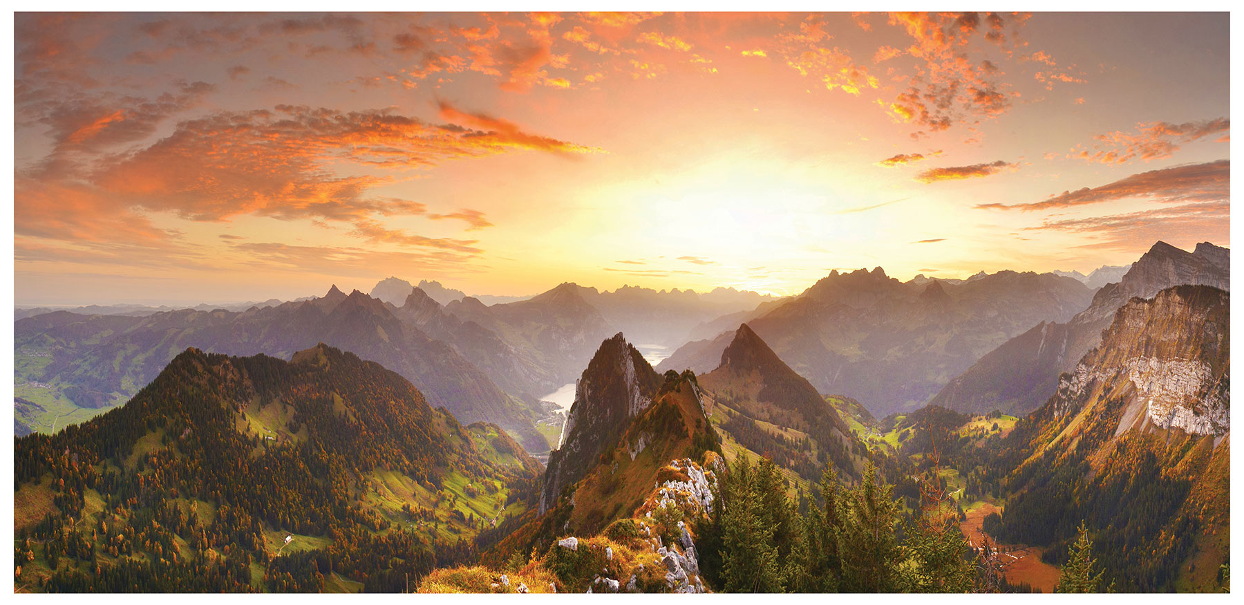 Felsen Landschaft Berge Bild Deko Leinwandbild Kunstdruck Meer XXL 115x55cm