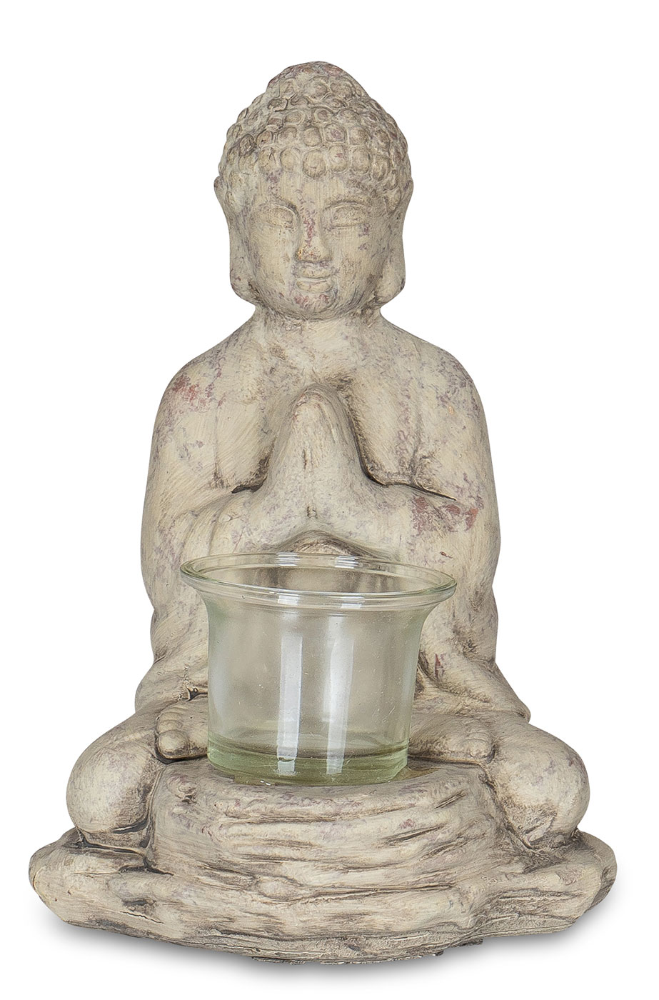 Tischdeko Teelichthalter Figur Buddha 19cm Kerzenhalter Grau hoch Keramik