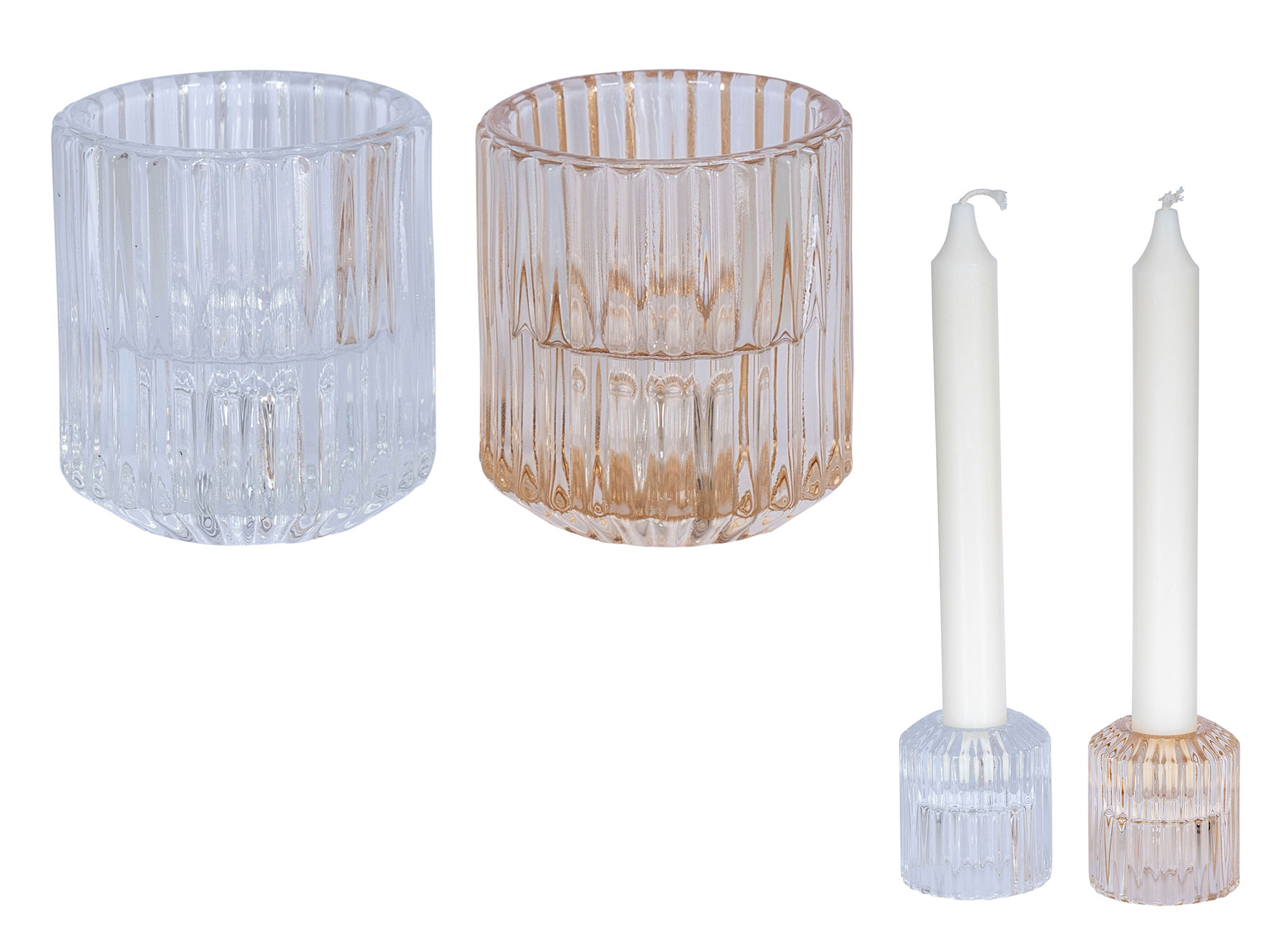 Kerzenhalter Tischdeko Glas Transparent 2er Kerzenständer 2in1 Set Stabkerzen