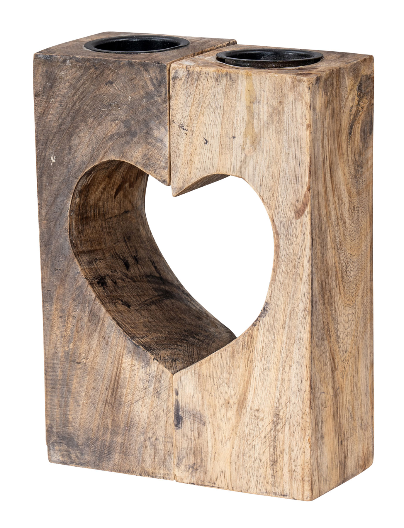 Teelichthalter Herz H20cm Mango-Holz Natur Tischdeko Braun Kerzenhalter Geteilt
