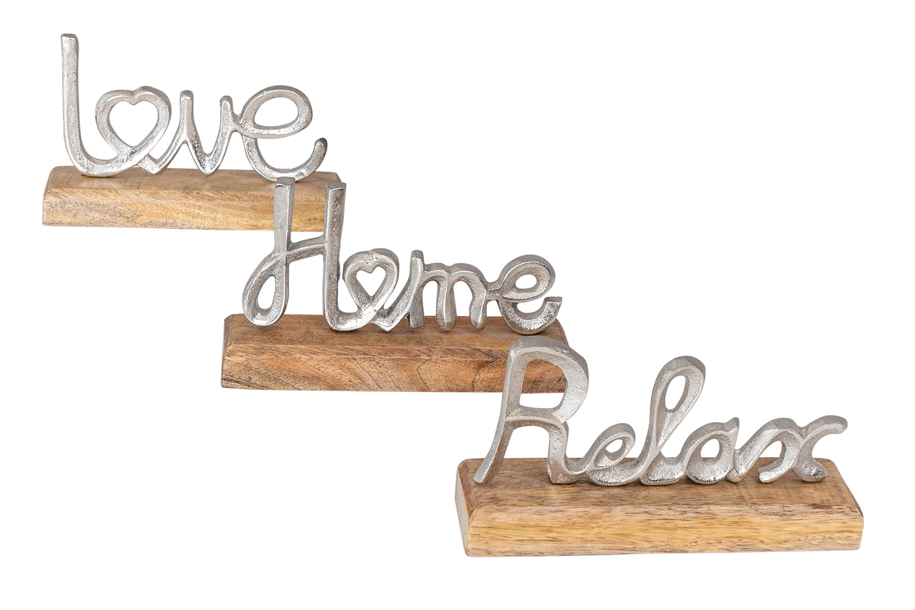 3er | Deko Love eBay Tisch- Gold Holz Relax Set Silber Schriftzug Metall Schwarz Home