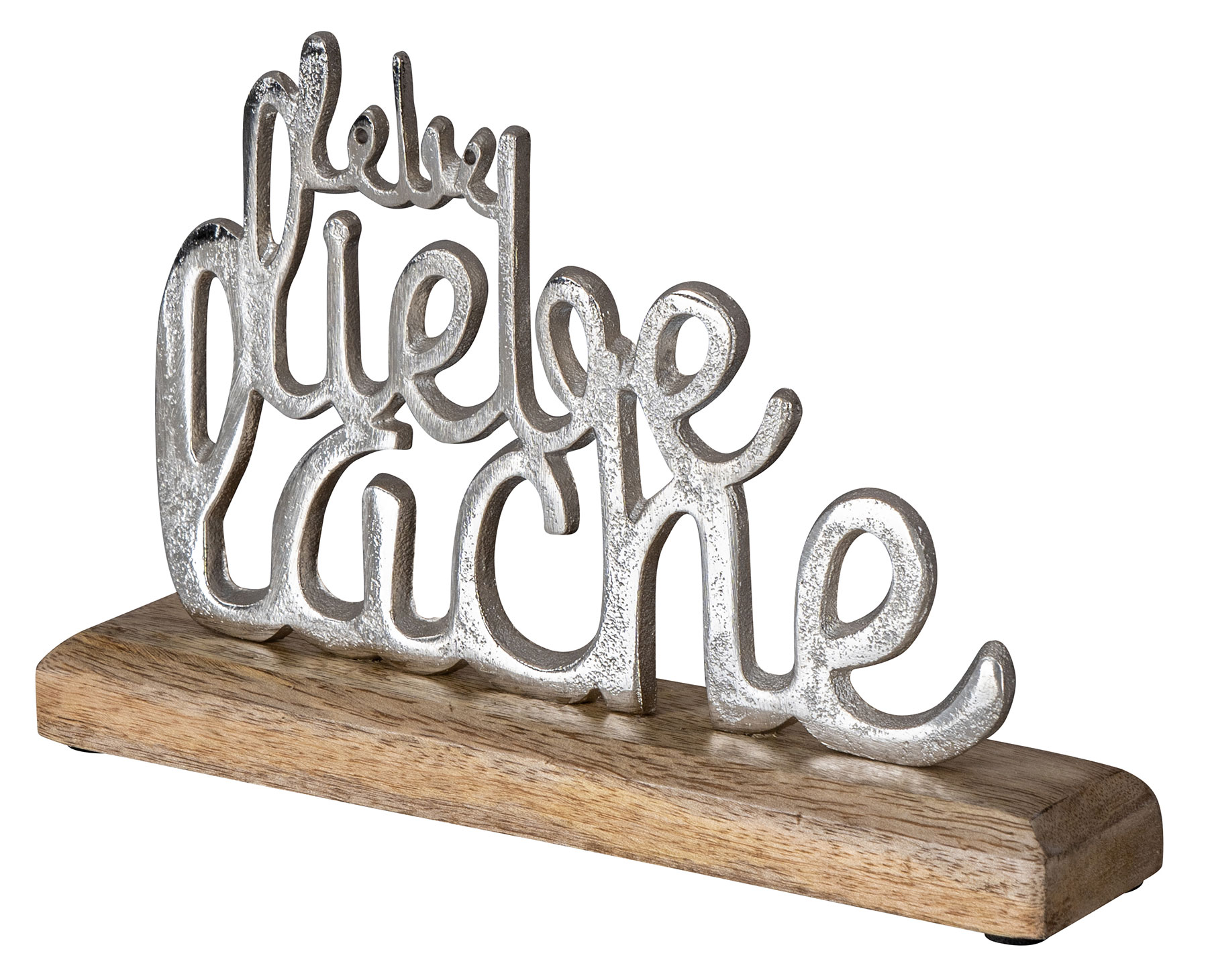3er Set Schriftzug Lebe Mango Liebe Deko Lache Holz Metall Silber L23cm