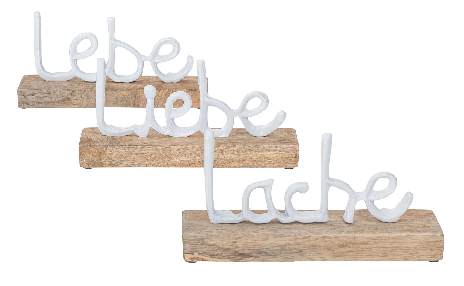 3er Set Liebe Schriftzug L23cm Lebe Holz Mango Silber Lache Deko Metall