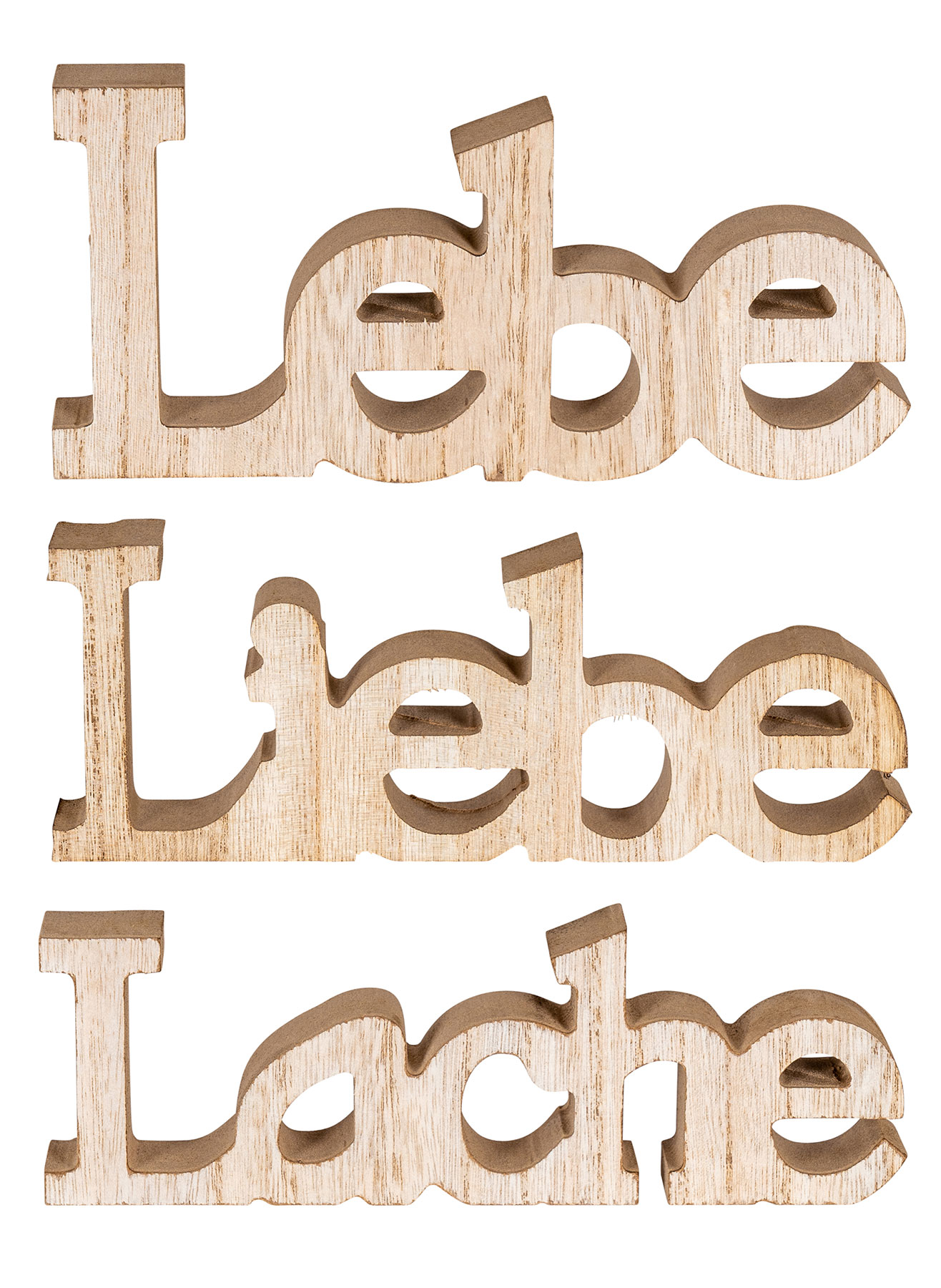 Set Schriftzug Lache 3er Deko Braun Holz Aufsteller Tischdeko Liebe Lebe