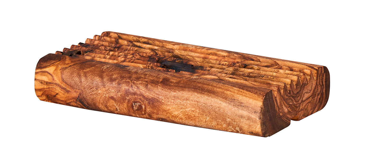 Seifenhalter Natur Badzubehör ca.12x8cm Unikat Geriffelt Holz Olivenholz-Seifenschale