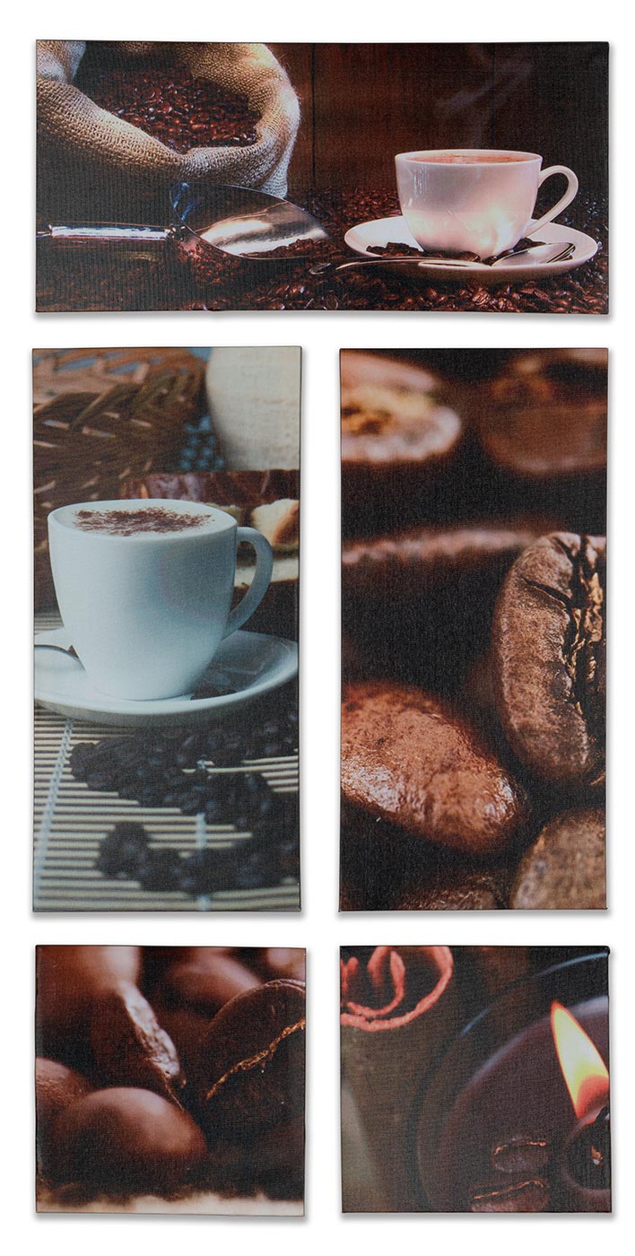 Cappuccino Deko Set Wandbild Bild 5er 86x42cm Kaffee Leinwand Küche