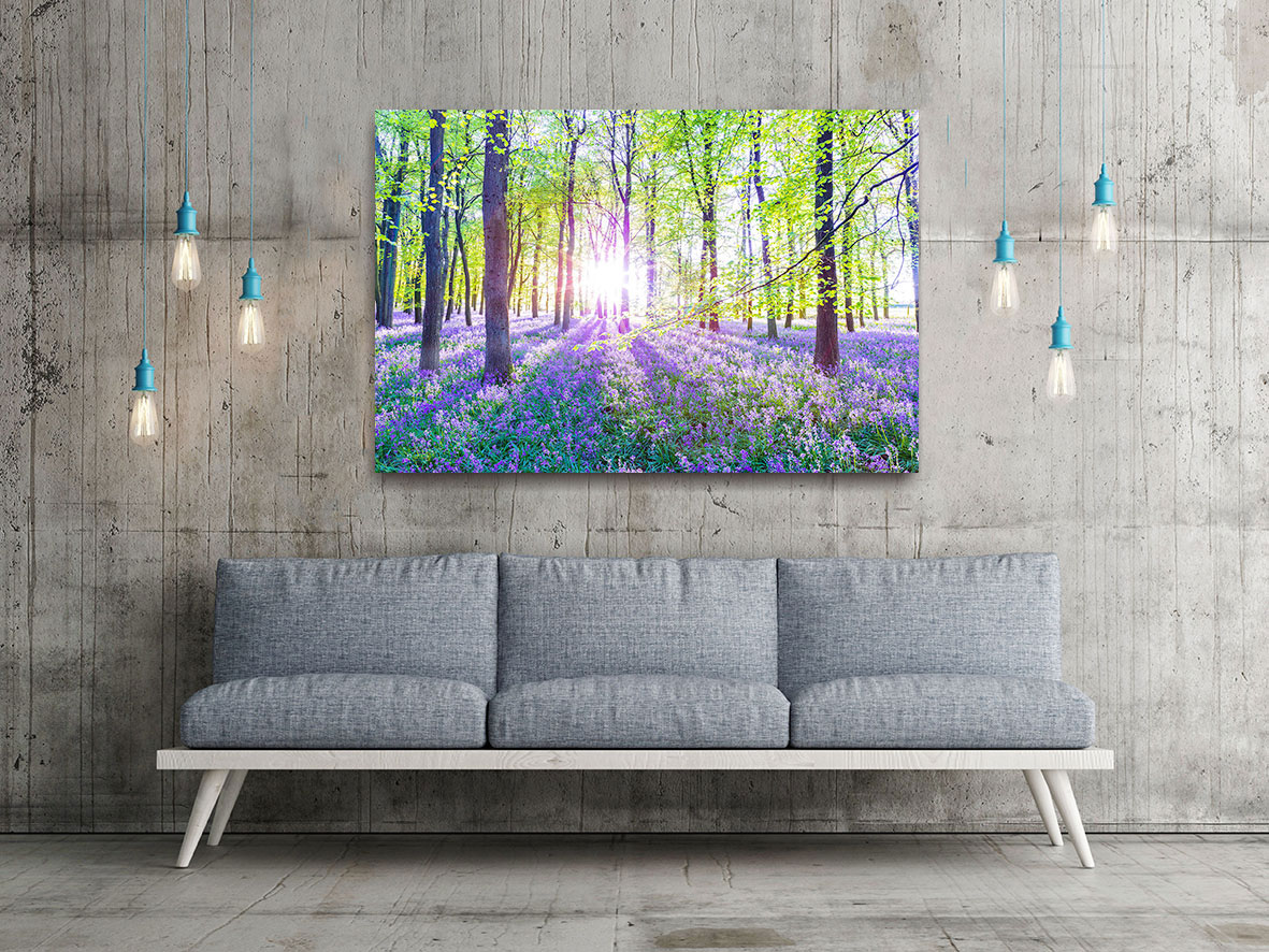 Leinwandbild 80x60cm Lavendel Echtholz Keilrahmen Wald Wandbild Natur Wanddeko