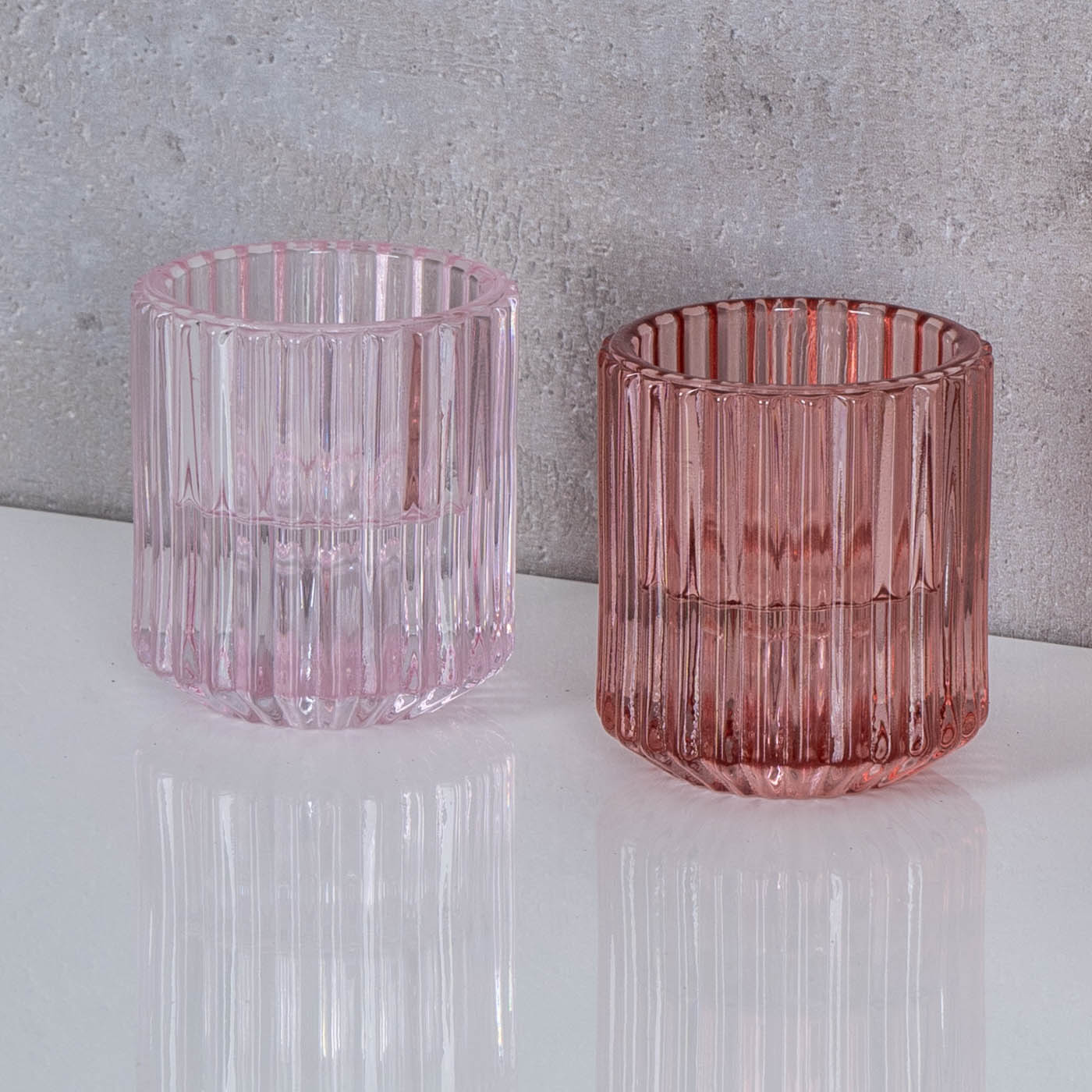 2er Set Kerzenständer 2in1 Stabkerzen für Rosa Pink Tischdeko Kerzenhalter Glas