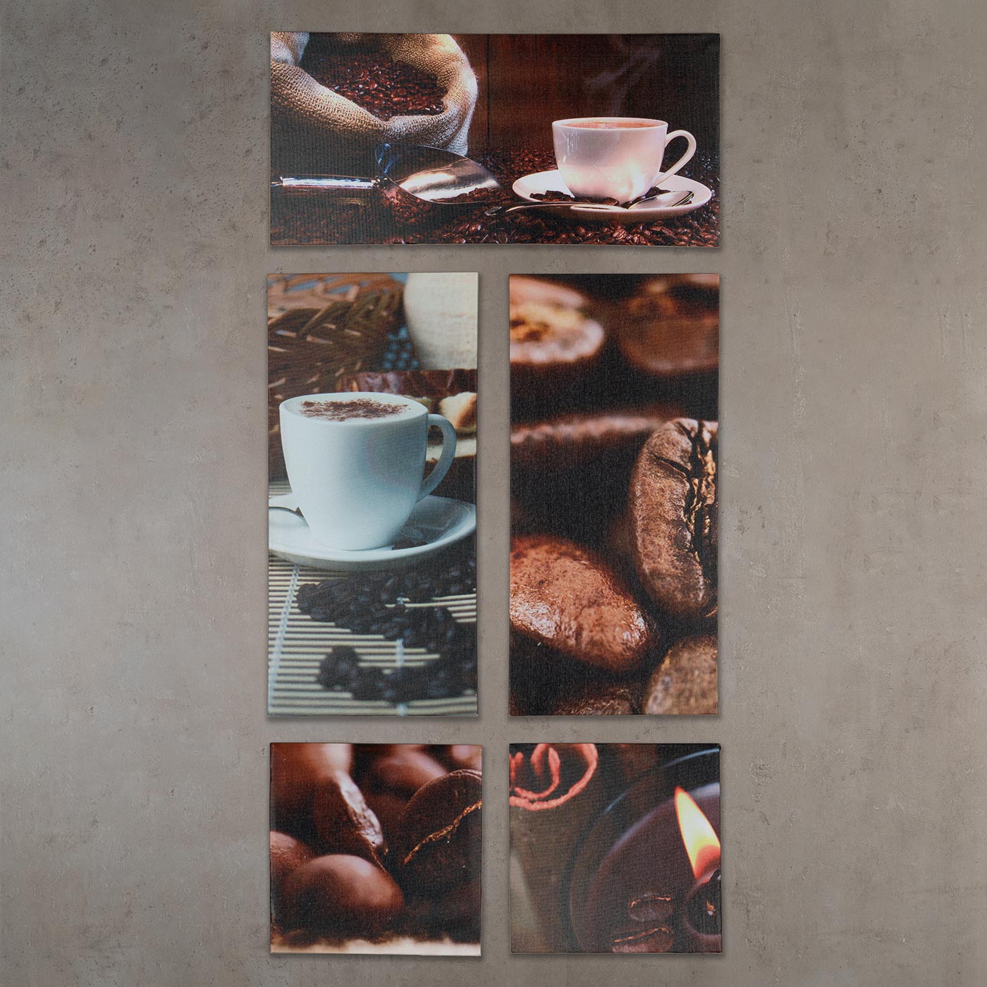 Wandbild 5er Set Deko Küche Kaffee 86x42cm Leinwand Bild Cappuccino