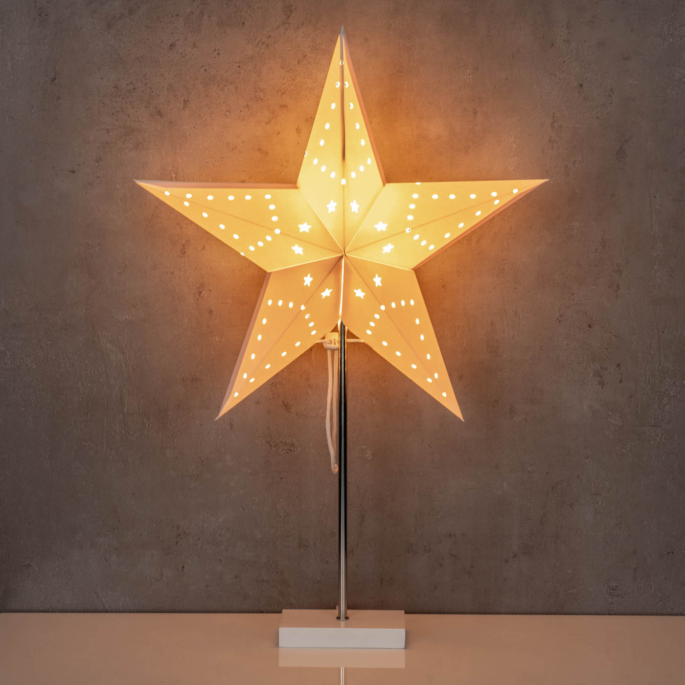 Weiß Weihnachtsdeko Leuchtstern H60cm Standfuß mit LED Tischdeko Weihnachten Stern