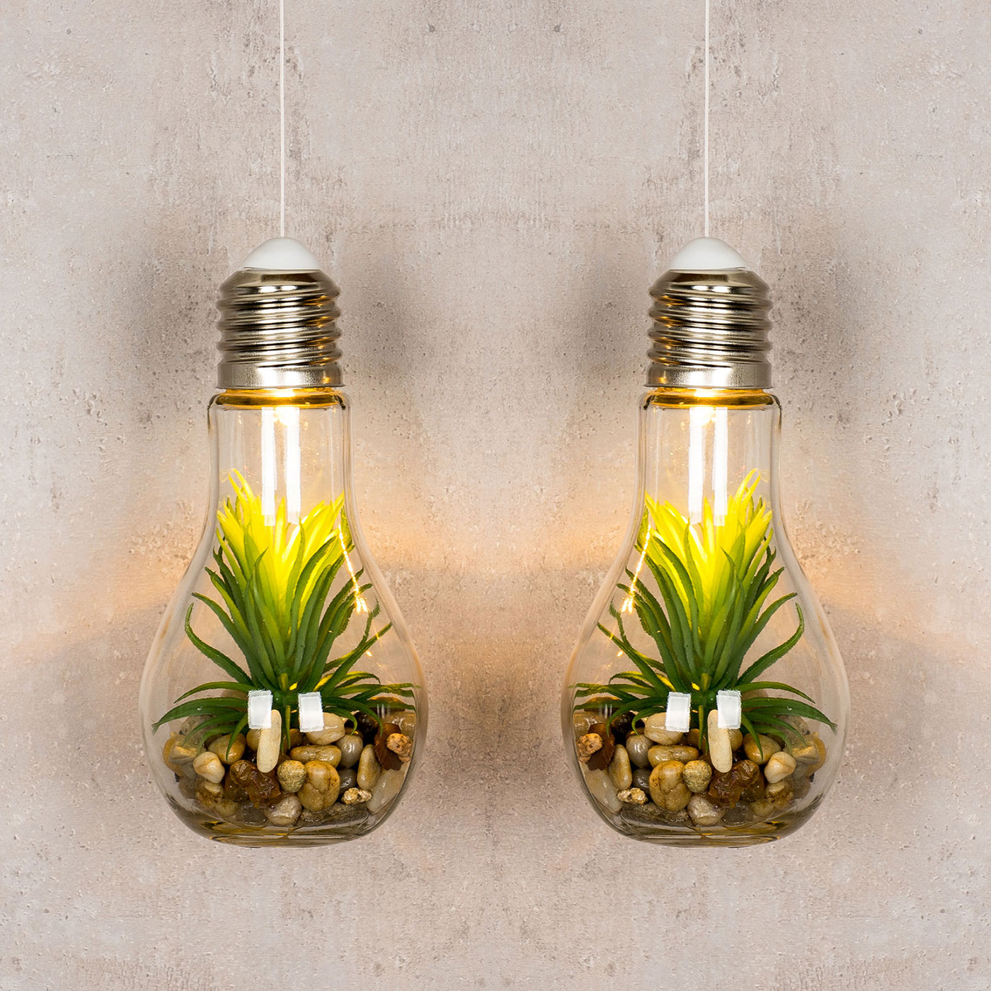 2er LED Glühbirne Sukkulenten Grün Deko Lampe Kunstpflanze Tischdeko