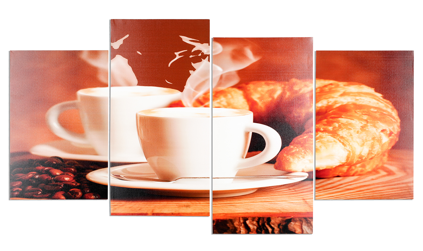 Wandbild 4 Kaffee Cafe teilig cappuccino Espresso Bild Bohnen Leinwand