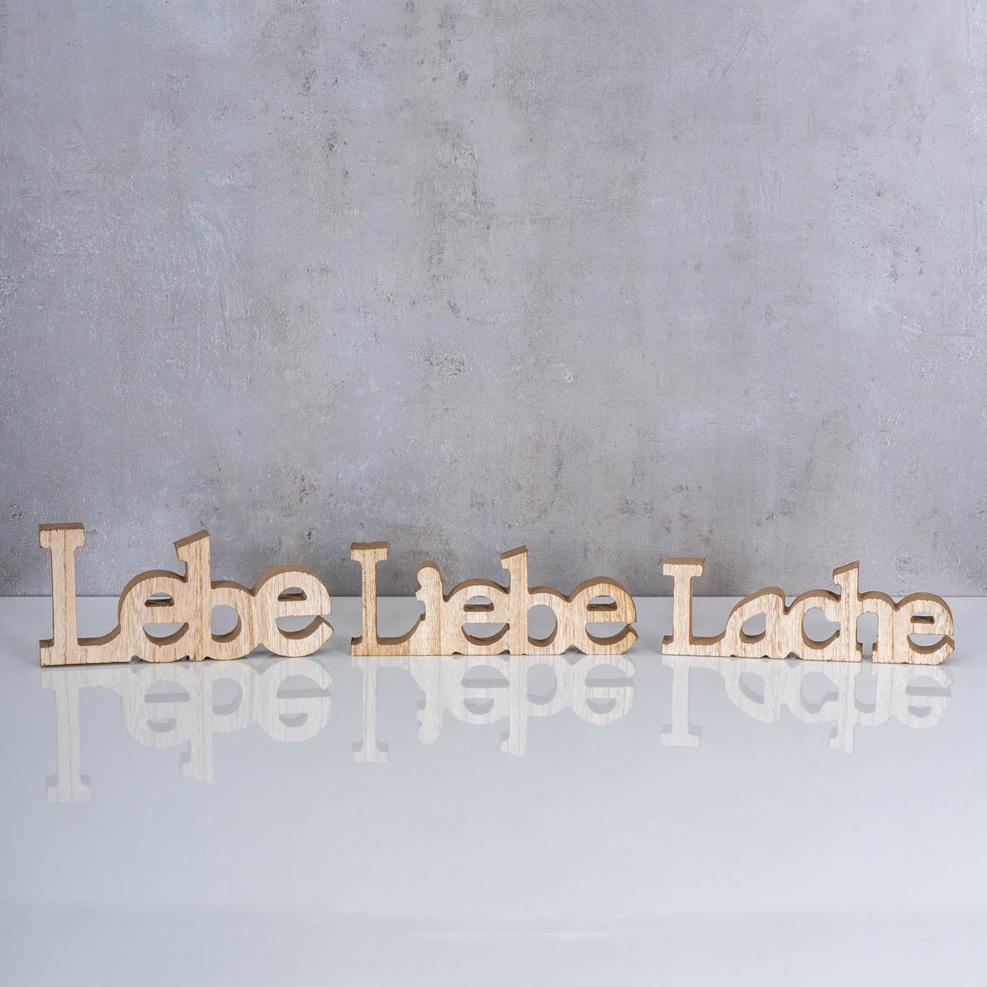 Holz Tischdeko Liebe Schriftzug Aufsteller 3er Lache Lebe Deko Braun Set