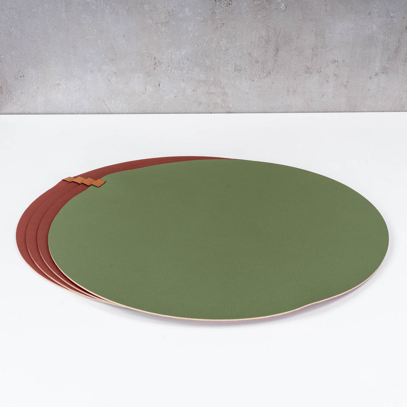 4er Set Platzset Tischsets 38cm Rund Tischdeko Rot Grün Lederoptik Beidseitig