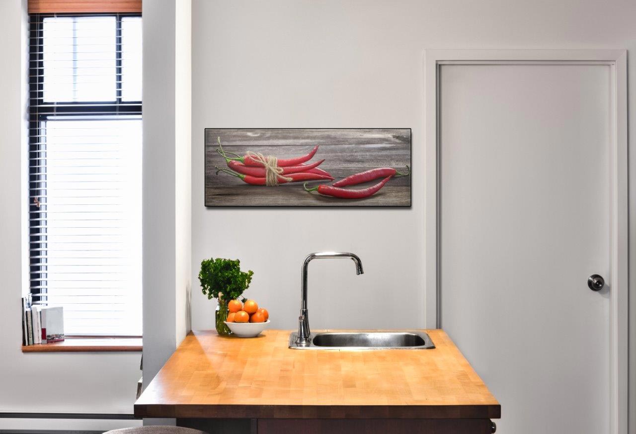 Peperoni Gewürze Küche Leinwandbild Deko Wandbild Wanddeko Chili 80x30cm
