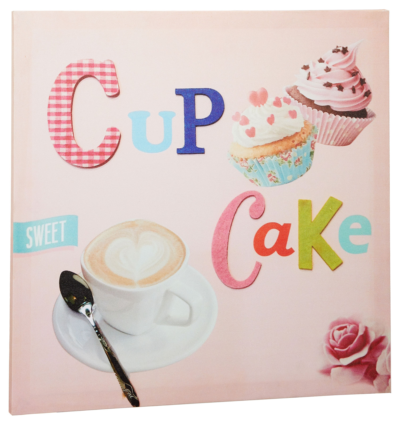 Wandbild 38x38cm Cake Küche Wanddeko Kuchen Rosa Muffin Cup Leinwand Cafe Bild
