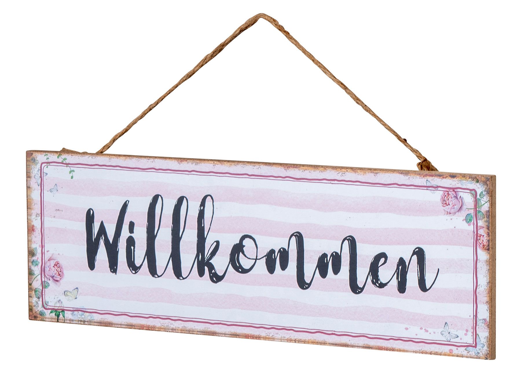 Willkommen Türschild 30x10cm Rosa Weiß Wandschild MDF Holz Holzschild ...